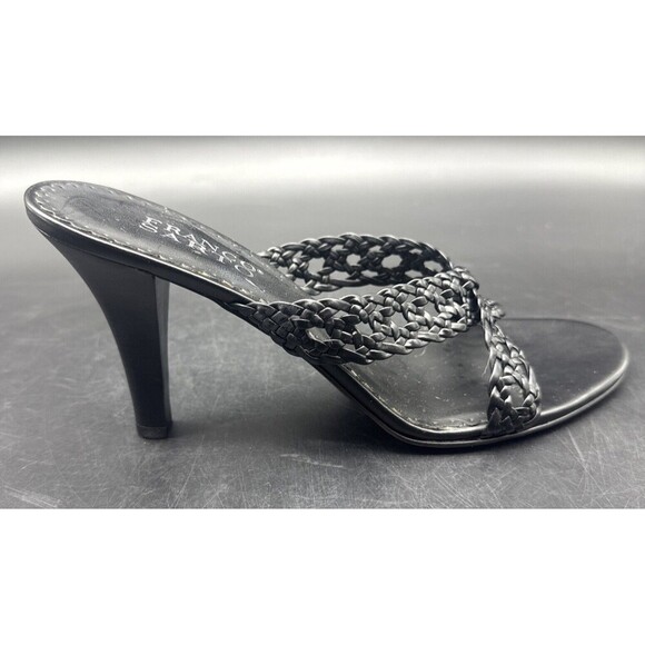 Franco Sarto Sandal Womens 8.5M Black Leather Slide On Open Toe Heel Sandal - Picture 5 of 16
